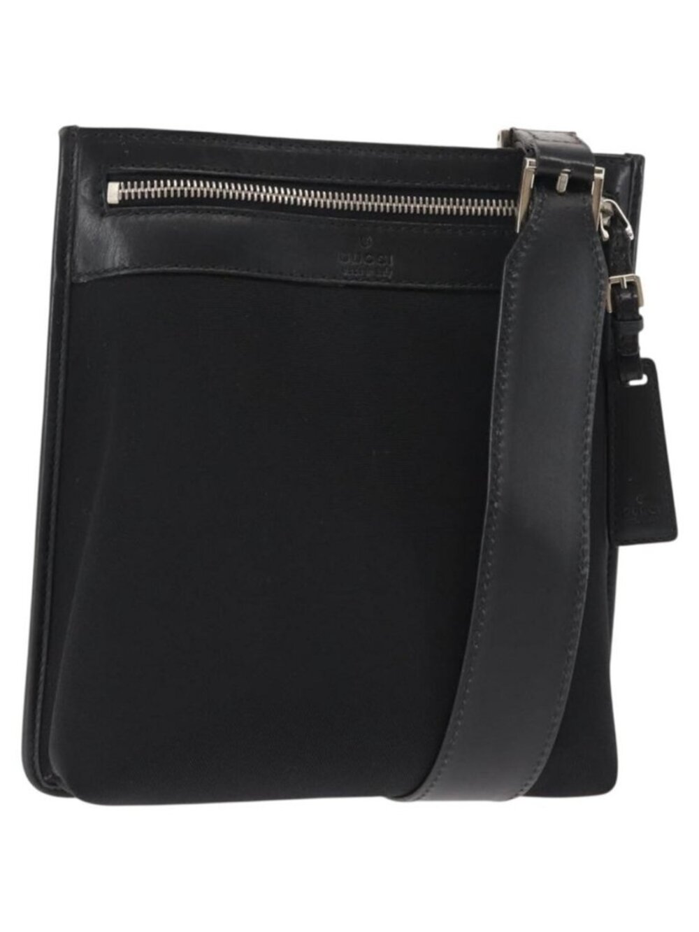 Authentic GUCCI Shoulder Bag Canvas Leather Black